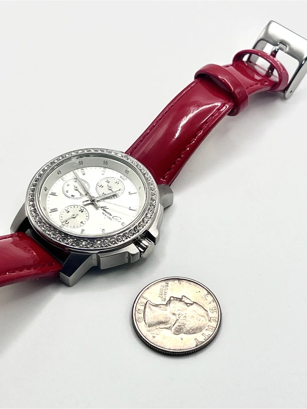 Kenneth Cole Women's Silver Dial Watch with Red Patent Leather Strap